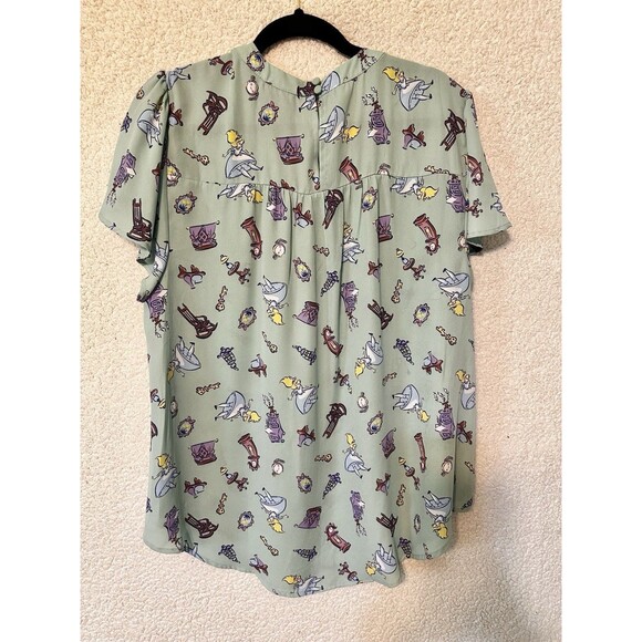 Torrid Disney Alice In Wonderland Flutter Sleeve Blouse Georgette‎ Aqua Green 1X - Picture 7 of 13